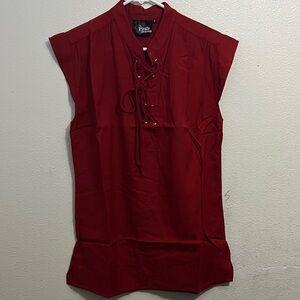 Red Lace-Up Blouse S